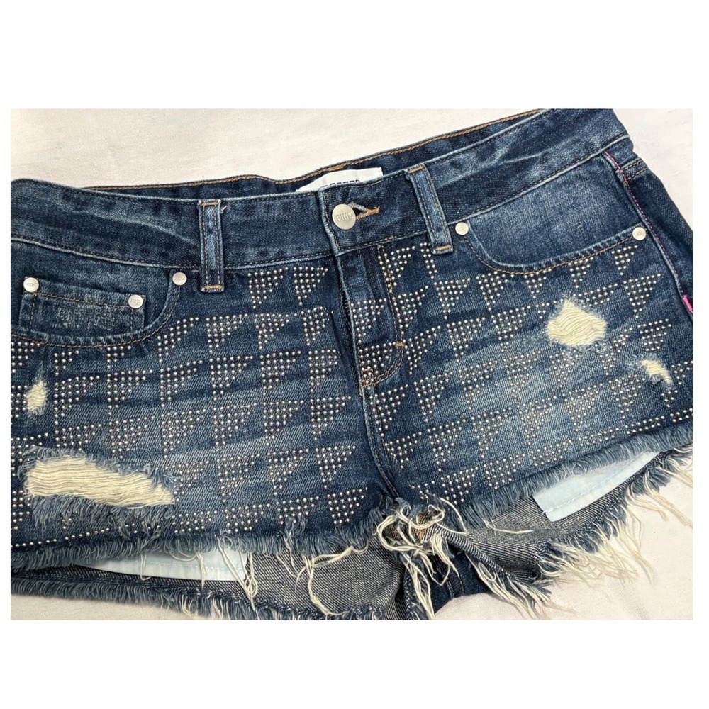PINK Rhinestone‎ Distressed Denim Shorts Size 6 - Picture 6 of 6
